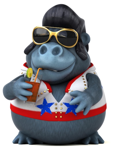 Fun 3D cartoon illustration of a rocker gorilla