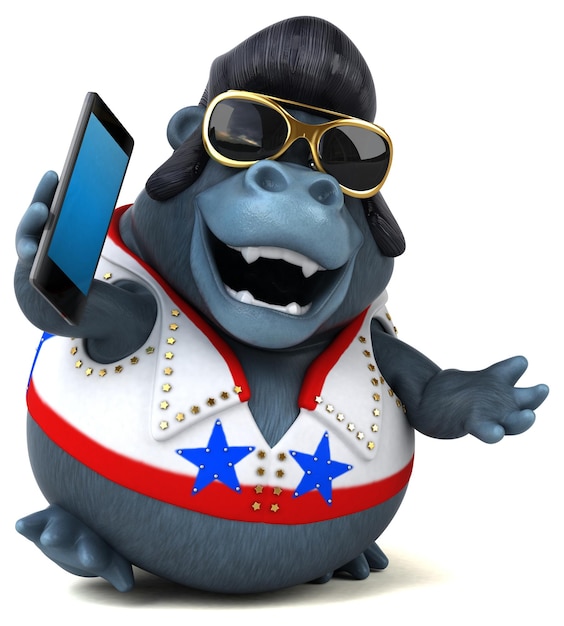 Fun 3D cartoon illustration of a rocker gorilla