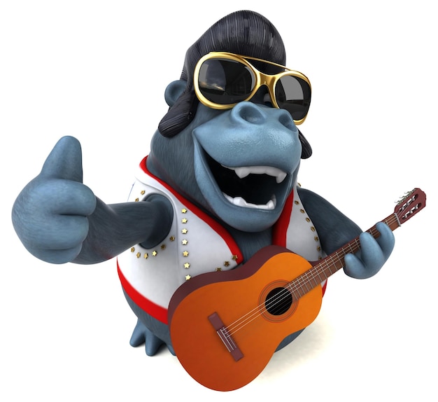 Fun 3D cartoon illustration of a rocker gorilla