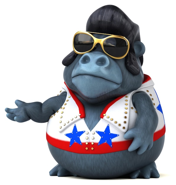 Fun 3D cartoon illustration of a rocker gorilla