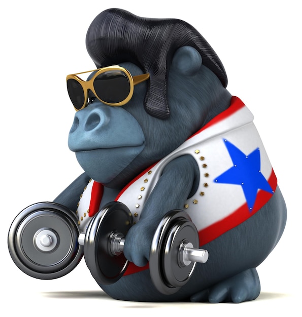 Fun 3D cartoon illustration of a rocker gorilla