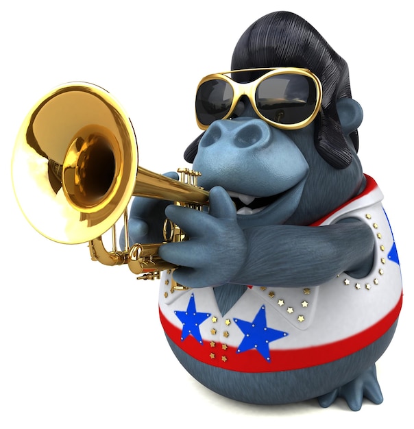 Fun 3D cartoon illustration of a rocker gorilla