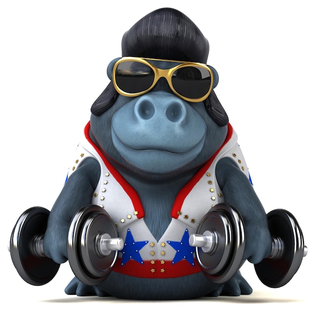 Fun 3D cartoon illustration of a rocker gorilla