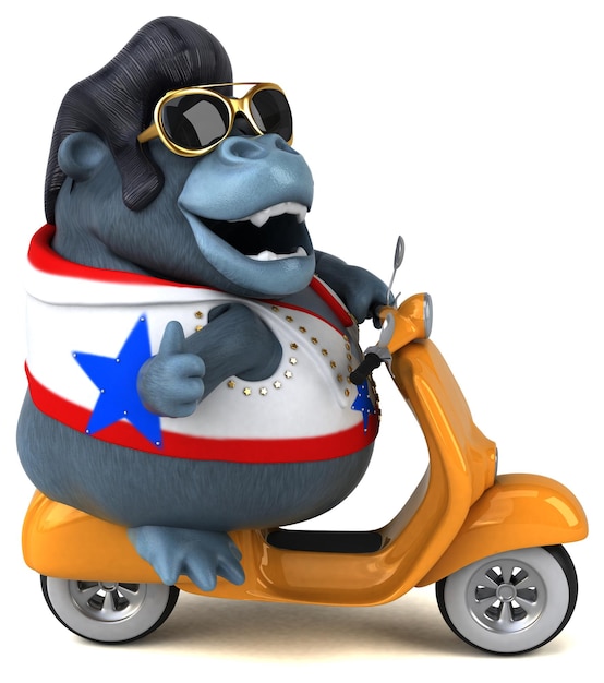 Fun 3D cartoon illustration of a rocker gorilla