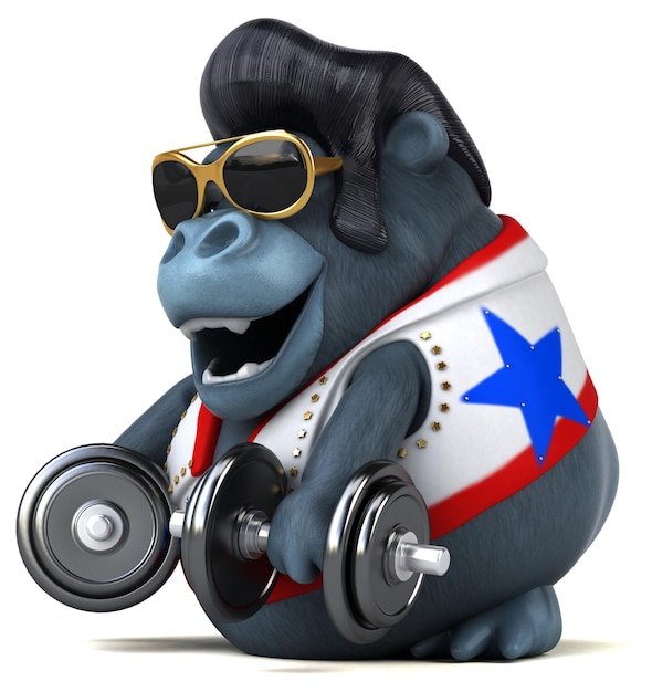 Fun 3D cartoon illustration of a rocker gorilla