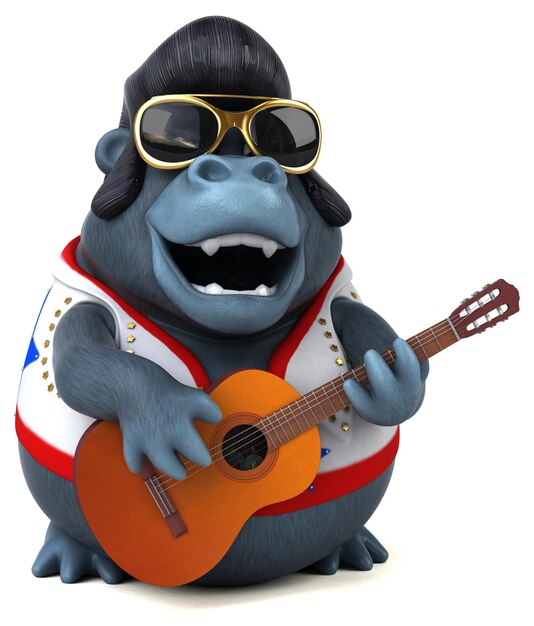 Fun 3D cartoon illustration of a rocker gorilla