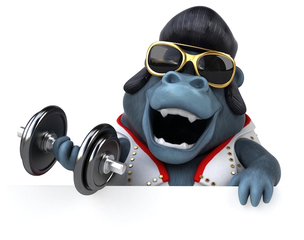 Fun 3D cartoon illustration of a rocker gorilla