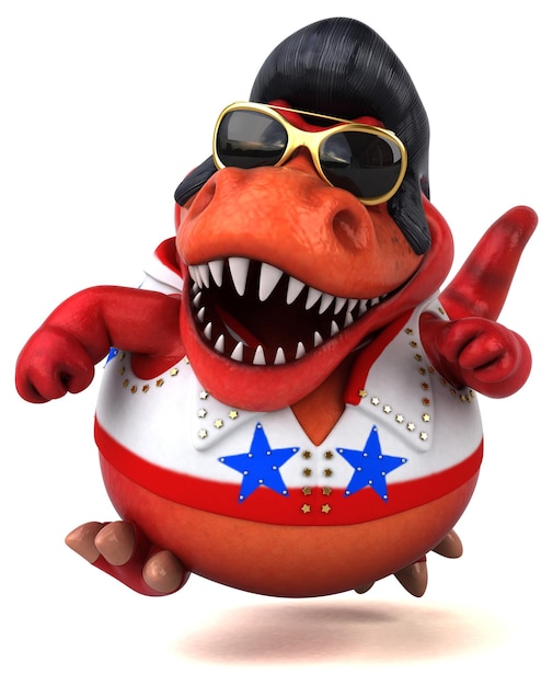 Fun 3D cartoon illustration of a Trex rocker