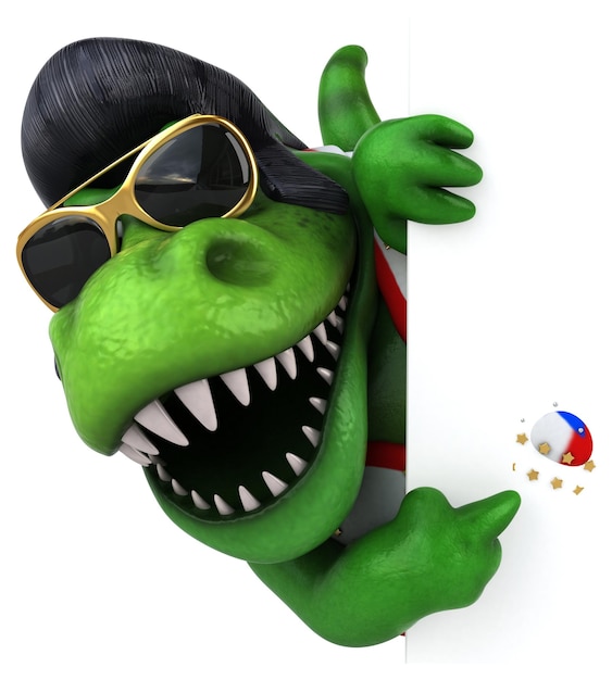 Fun 3D cartoon illustration of a Trex rocker