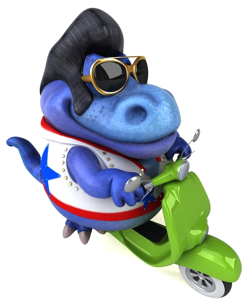 Fun 3D cartoon illustration of a Trex rocker