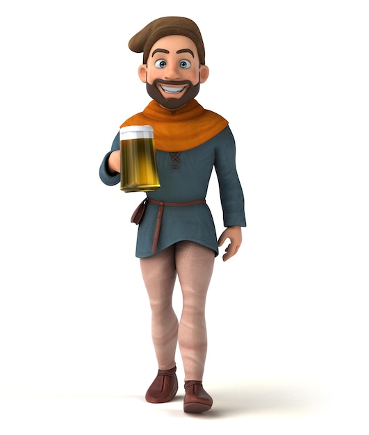 Fun 3D cartoon medieval man with a beer