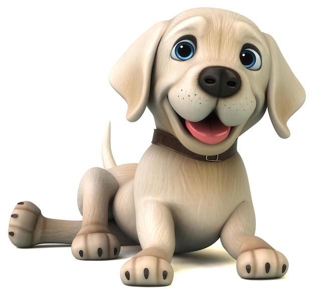 Fun 3D cartoon white Labrador retriever