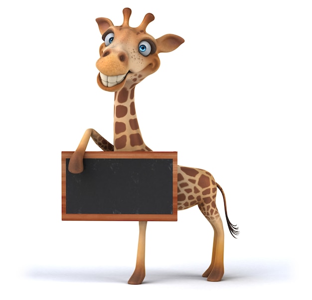 Fun 3D giraffe holding a blackboard