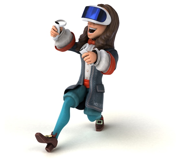 Fun 3D Illustration of a baroque gentleman with a VR Helmet