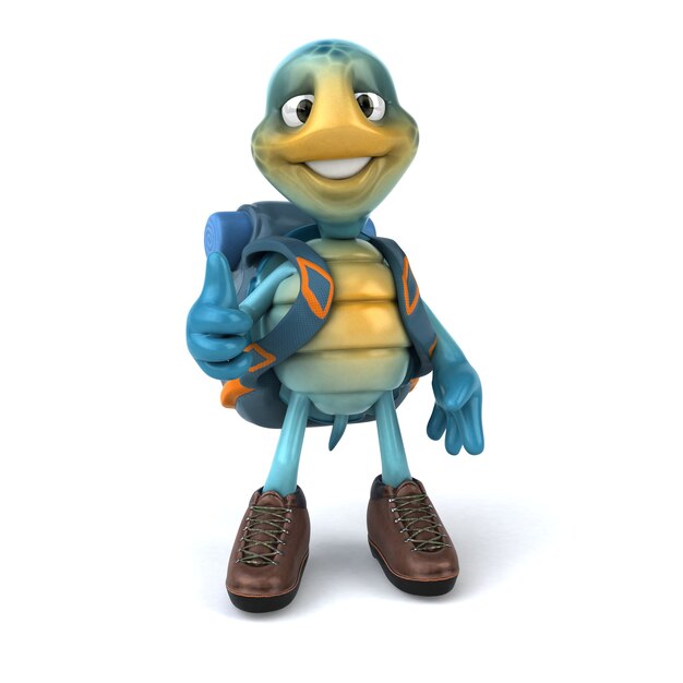 Fun 3D illustration of a blue turtle