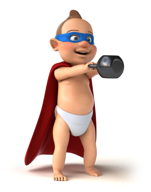 Fun 3D illustration of a cartoon baby