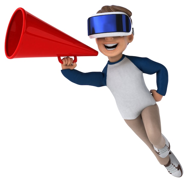 Fun 3D illustration of a cartoon kid with a VR helmet