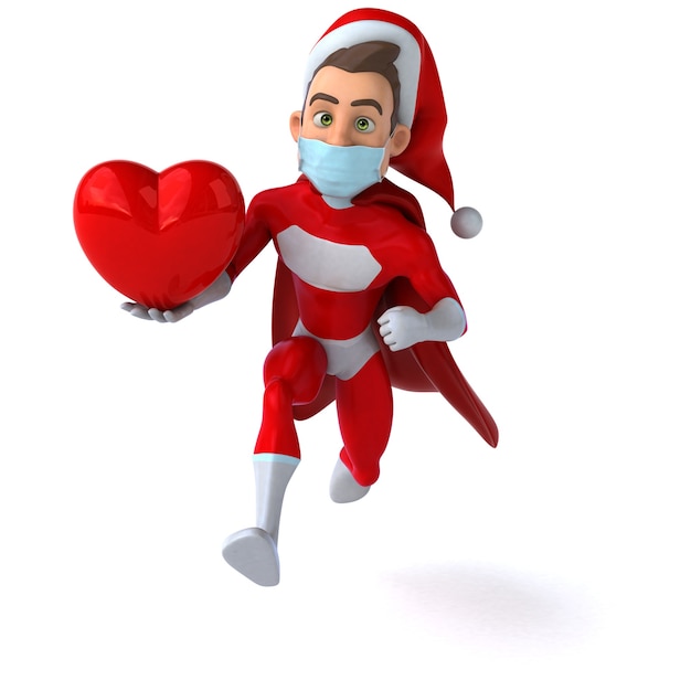 Fun 3D illustration of a cartoon Santa Claus with a mask