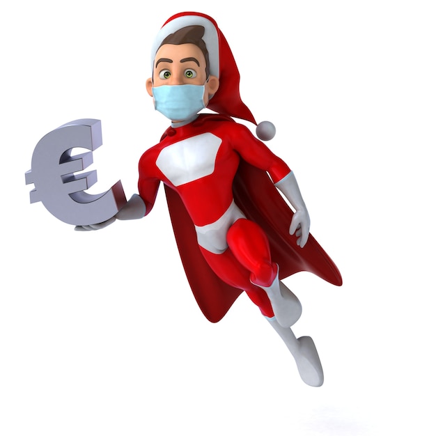 Fun 3D illustration of a cartoon Santa Claus with a mask