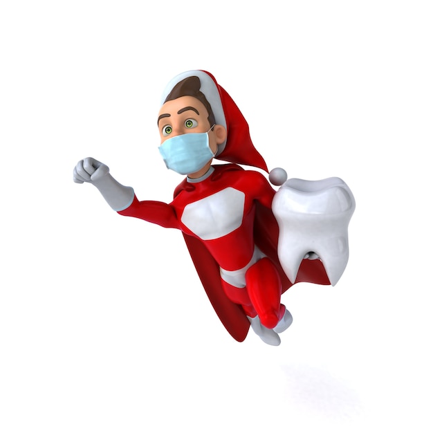 Fun 3D illustration of a cartoon Santa Claus with a mask