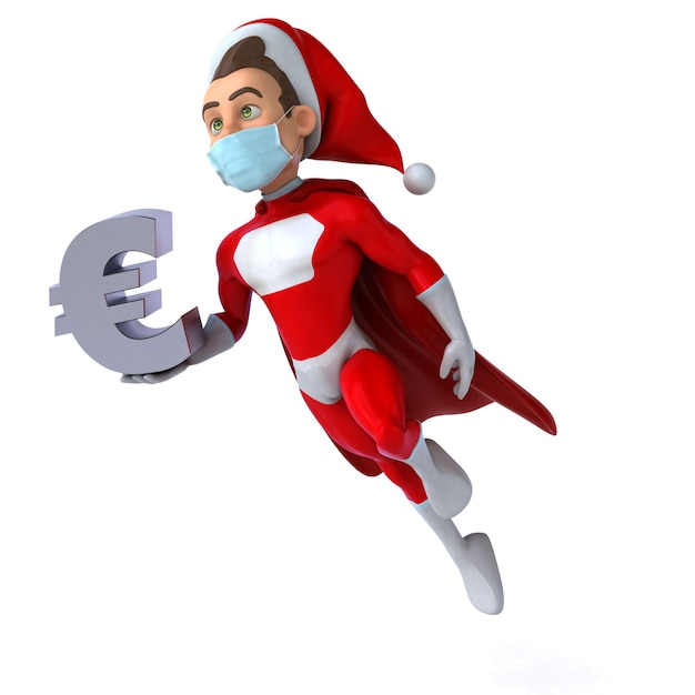 Fun 3D illustration of a cartoon Santa Claus with a mask