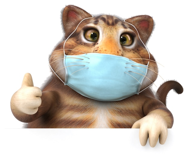 Fun 3D illustration of a cat with a mask