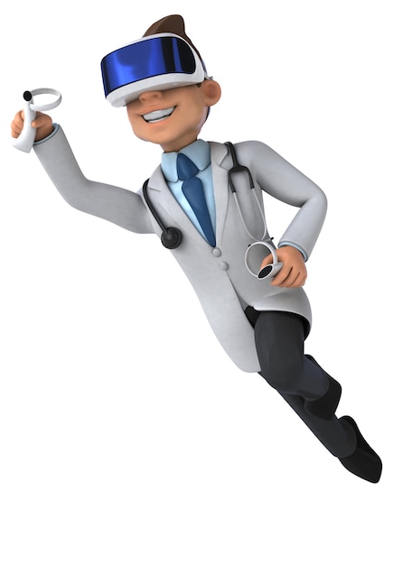 Fun 3D Illustration of a doctor with a VR Helmet