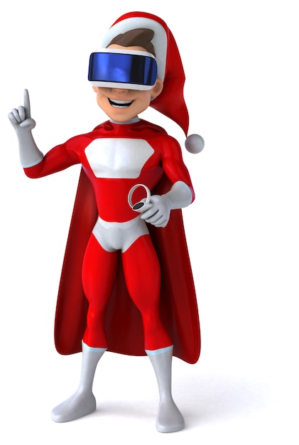 Fun 3D Illustration of a super Santa Claus with a VR Helmet