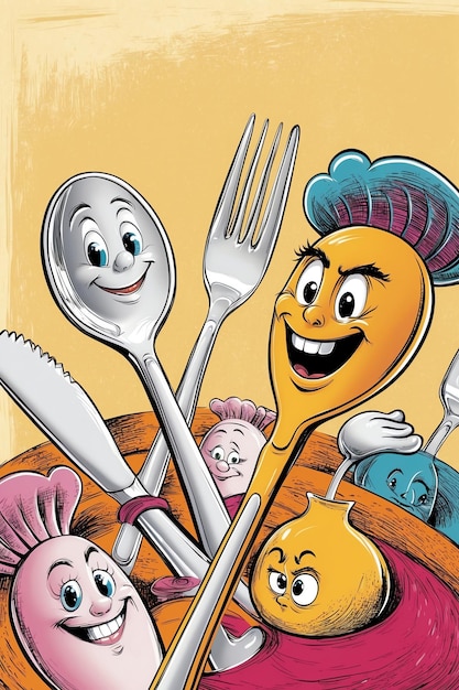 Photo fun cartoon cutlery collection