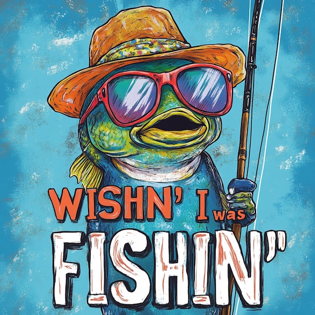 Photo fun cartoon fish with fishing gear