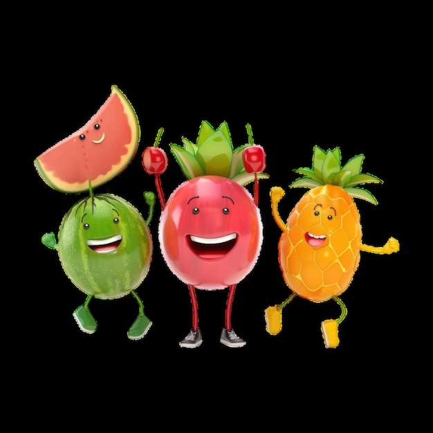 Photo fun cartoon fruits celebrating together with smiles