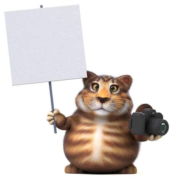 Photo fun cat with camera and blank board