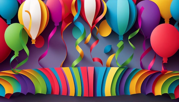 Fun and colorful birthday decoration in paper cut style Generative AI