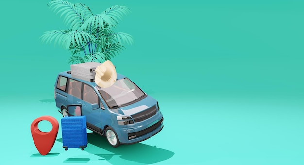 The Fun of Colorful Holidays 3D Animation Render with Cars Luggage and Maps in Unique and Charmi