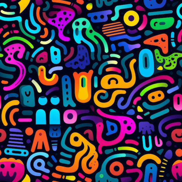 Fun colorful line doodle seamless pattern