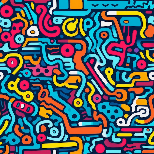 Fun colorful line doodle seamless pattern