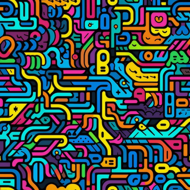 Fun colorful line doodle seamless pattern