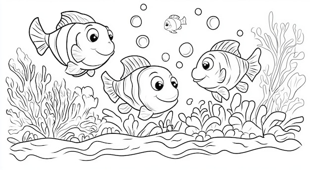 Photo fun and creative fish coloring book for kids