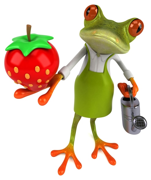 Fun frog gardener 3D Illustration