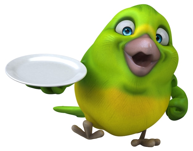 Fun green bird - 3D Illustration