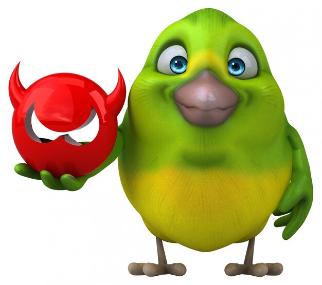 Fun green bird 3D Illustration