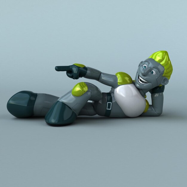 Fun green robot 3D Illustration