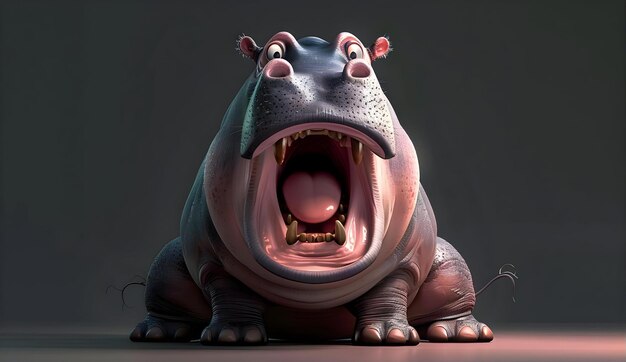 Photo fun hippo 3d illustration