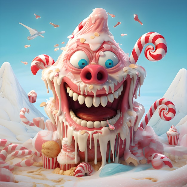 Fun ice cream monster decorated with sprinkles and a cherry on top