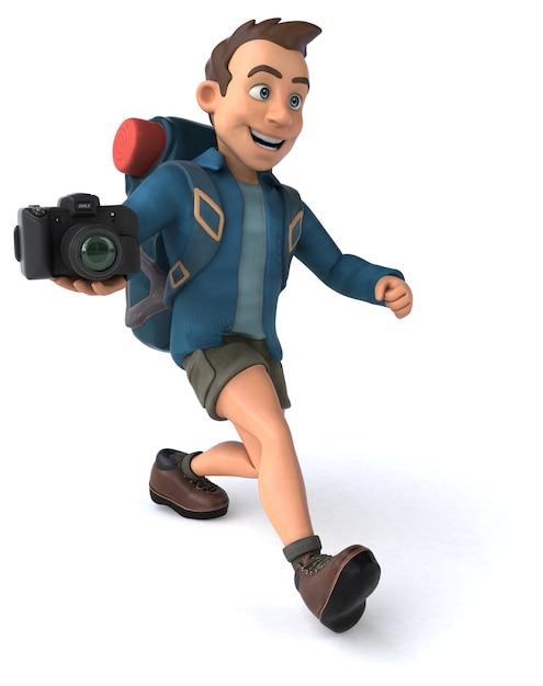 Fun illustration of a 3D cartoon backpacker