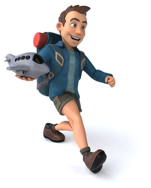 Fun illustration of a 3D cartoon backpacker