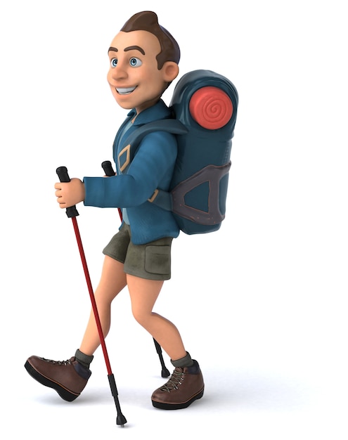 Fun illustration of a 3D cartoon backpacker