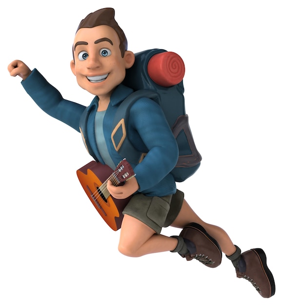 Fun illustration of a 3D cartoon backpacker