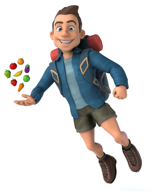 Fun illustration of a 3D cartoon backpacker