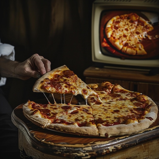 Fun pizza slicing with a TVwatching chair combo